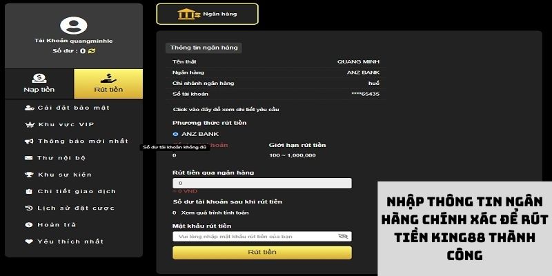 Hoàn thành 3 bước hướng dẫn để rút tiền KING88 thành công